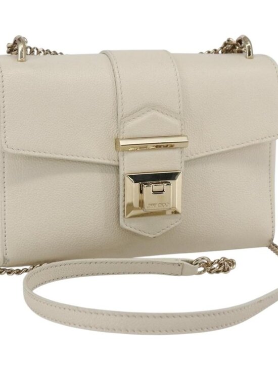 Jimmy Choo Handbags - Jimmy Choo Chain Shoulder Bag Leather White Gold Auth bs31956